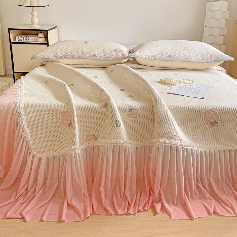 A类公主风冰豆豆凉席床裙款三件套夏天夏季冰丝席可机洗空调软席