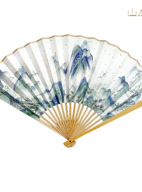 山房春  现货千里江山宋徽宗9寸洒金折扇扇骨+扇面【穿越千年】