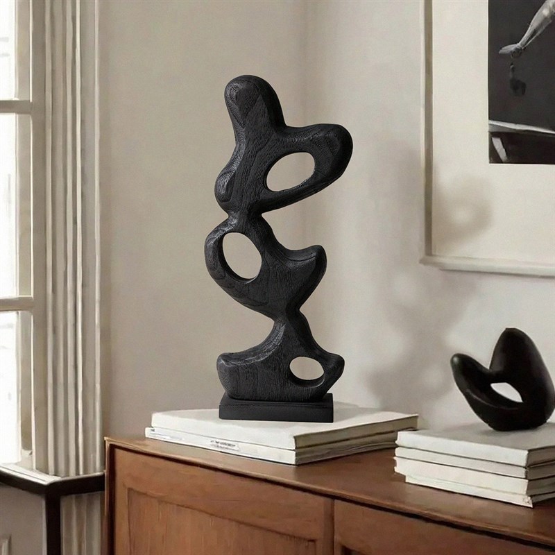 侘寂复古创意艺术高级木质摆件客厅桌面玄关电视柜书柜装饰新中式