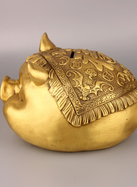 铜猪摆件纯铜存钱罐福字猪头办公桌面家居客厅玄关工艺品生日礼品