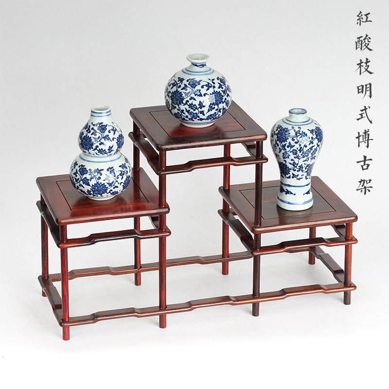 多宝阁小博古架红酸枝木雕工艺品盆景底座紫砂茶壶底座实木
