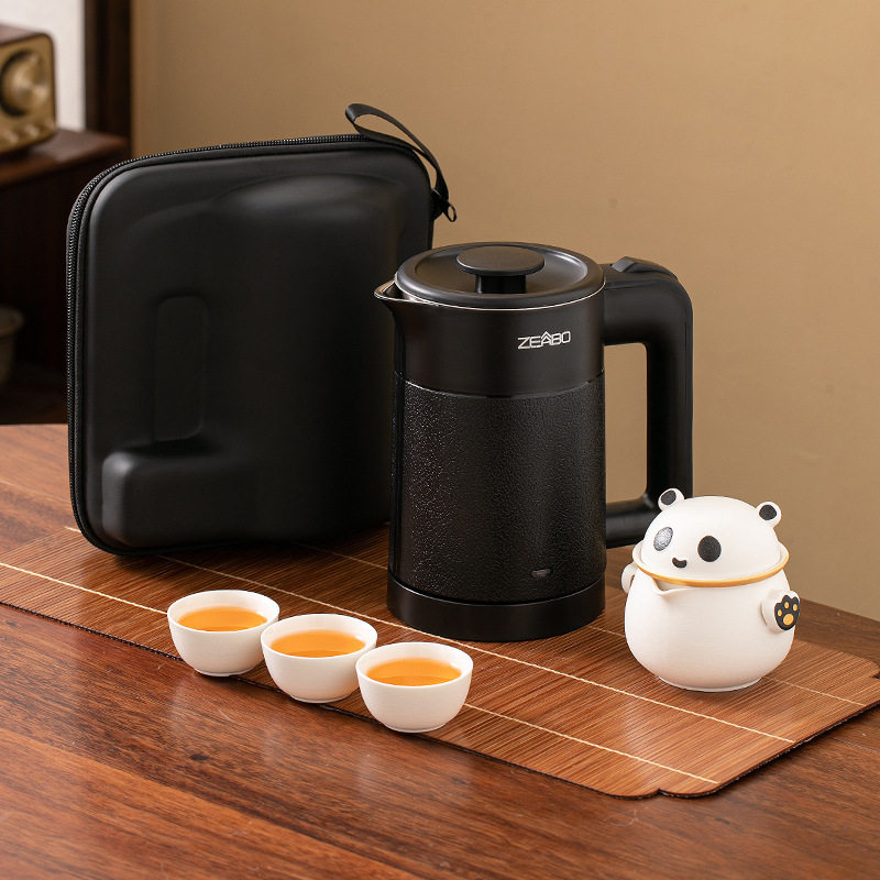 熊猫便携式旅行茶具套装简易户外出差泡茶壶茶杯烧水壶露营快客杯