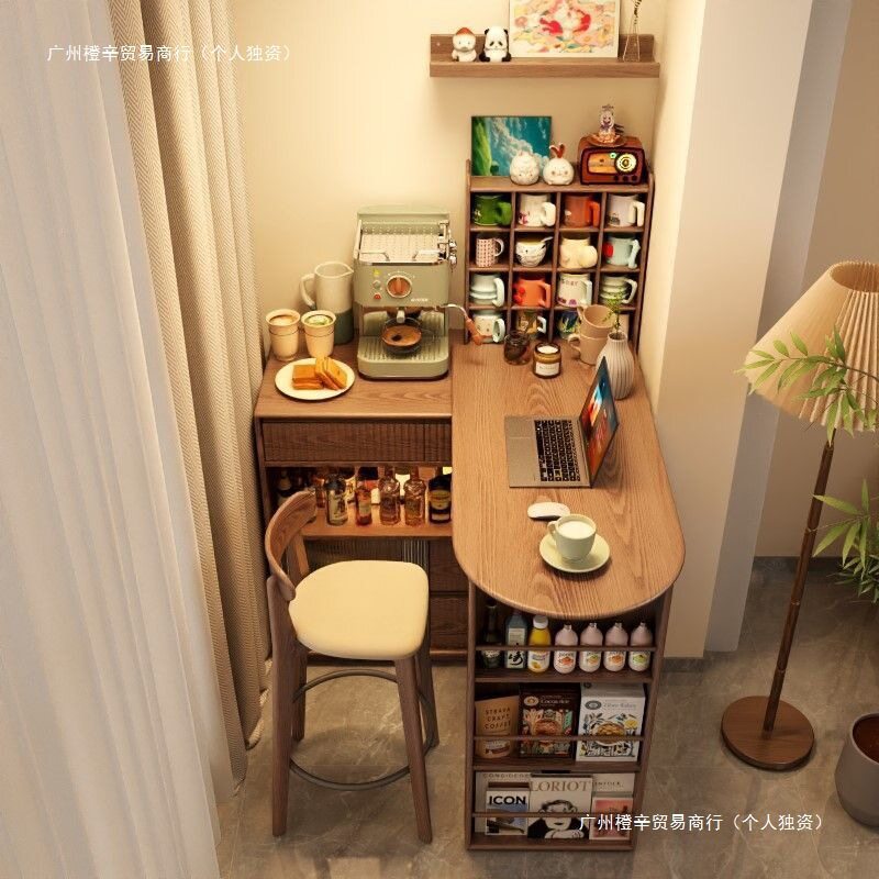 实木日式伸缩移动吧台餐边柜