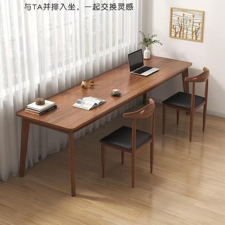 双人书桌长条桌实木腿靠窗靠墙窄桌子办公桌电脑桌工作台家用卧室