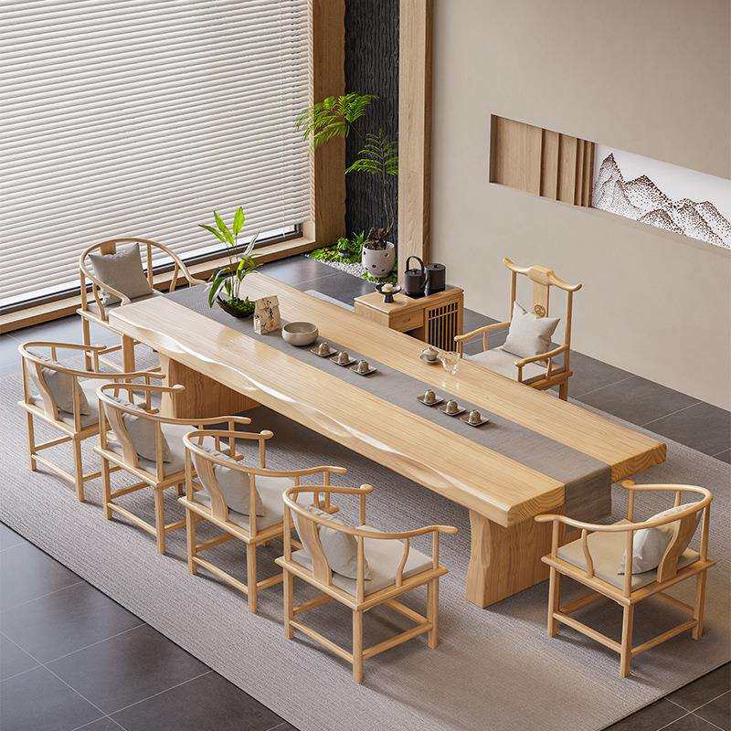 新中式茶几大板实木原木办公茶台一体家用茶桌椅组合大尺寸