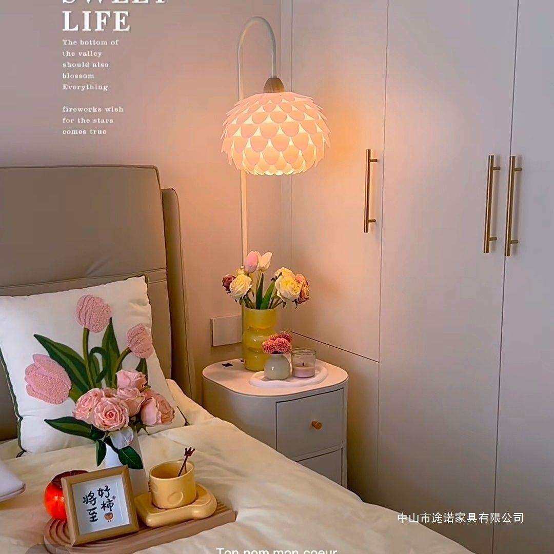 2023新款落地灯卧室床头柜一体简约现代奶油风客厅置物沙发台灯