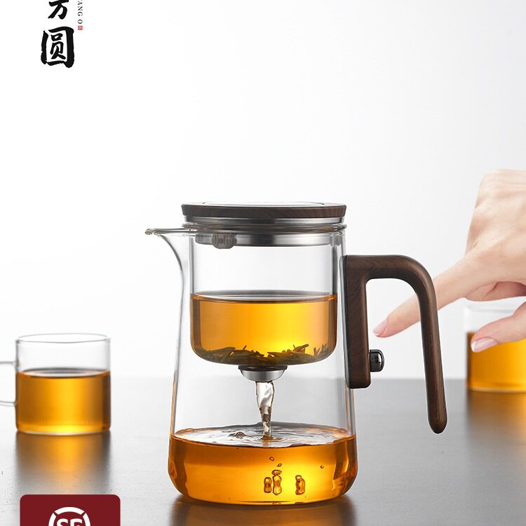 批发茶方圆磁吸飘逸杯泡茶壶全玻璃内胆一键茶水分离茶具2025