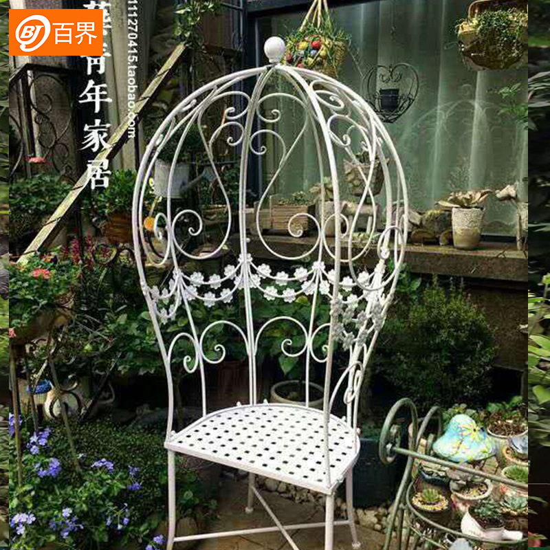 白色椅子铁艺摆件 田园欧式爬藤架庭院花架花园咖啡店户外装饰