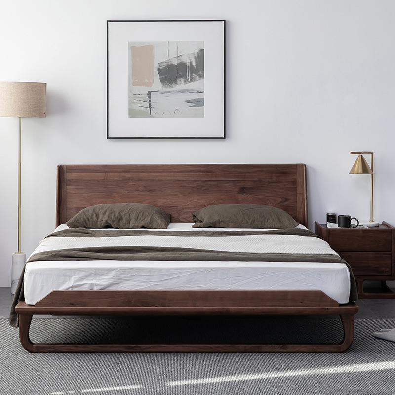 北美黑胡桃木原木轻奢风北欧全实木床现代简约式主卧复古式双人床