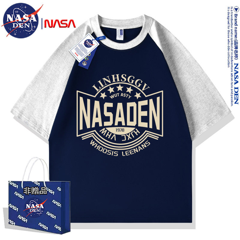 NASA联名美式纯棉插肩短袖T恤男女款夏季撞色拼接休闲宽松上衣服,男装,T恤,淘宝优惠券,粉丝福利购,淘宝优惠卷