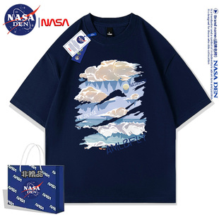 美式 重磅纯棉短袖 t恤男女款 NASA联名夏季 休闲宽松五分袖 上衣服衫