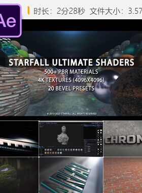 Starfall Ultimate Shaders AE模板3D金色材质元素标志动画特效