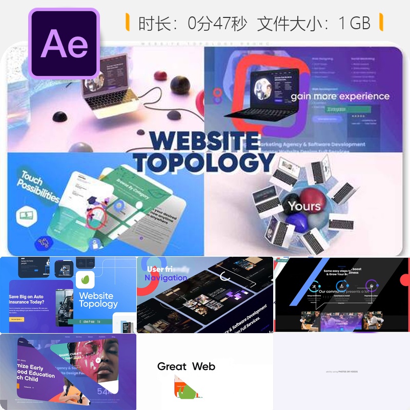 AE模板网站拓扑结构宣传片广告产品演示3D动画4K渲染专业版设计