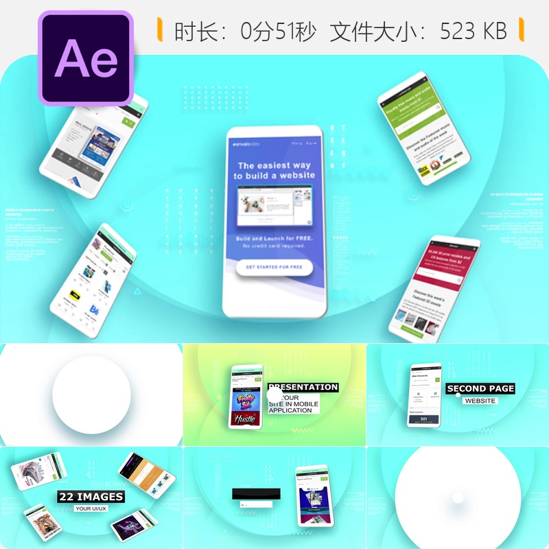 AE模板4K手机UIUX设计杂志网站应用展示动画Behance风格界面设计