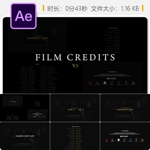 电影片尾字幕AE模板简约风格演职员表片尾动画电影片尾字幕模板