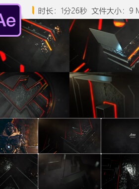 黑色史诗电影预告片AE模板LOGO动画4K片头火焰元素电影开场特效