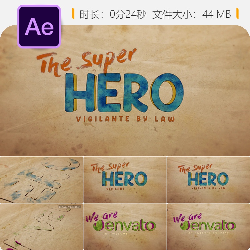 绿巨人卡通漫画超级英雄AE模板3D文字片头动画特效视频素材包