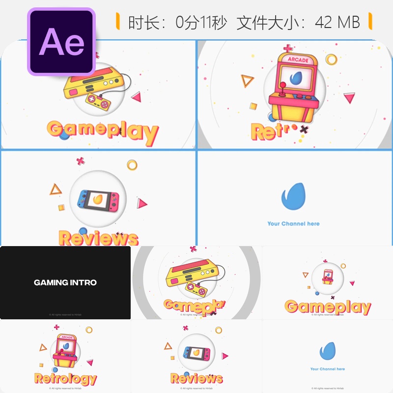 AE模板游戏开场LOGO动画抽象扁平化风格视频片头twitch标志设计