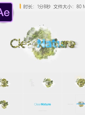 自然生态LOGO动画AE模板绿色森林叶子山脉展示片头4K高清视频