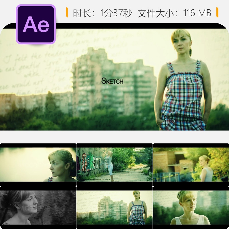 AE模板婚礼电影预告片黑白风格相册企业宣传片视频展示模板