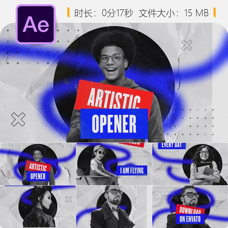 AE模板艺术画廊拼贴风格片头设计眼睛元素4K分辨率视频素材合集