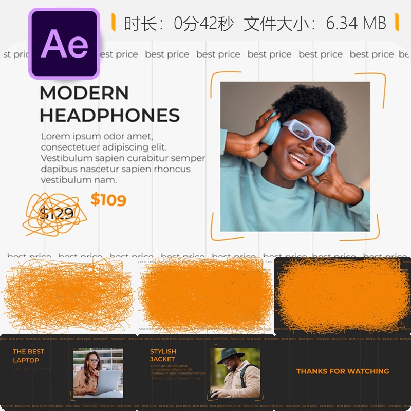 AE模板产品促销涂鸦动画商业广告幻灯片超市开场视频AE工程文件