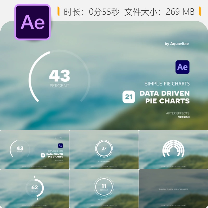 AE模板动态饼图信息可视化科技感界面设计动画元素商业数据展示