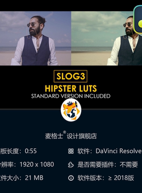达芬奇专业电影感Slog3调色预设与Hipster风格LUT合集