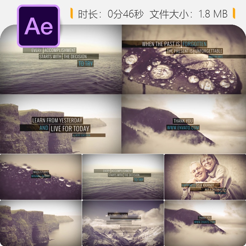 AE模板简约翻转文字动画视频优雅幻灯片展示企业演示设计模板