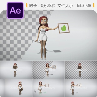 卡通护士举牌标志AE模板性感女医生3D动画LOGO片头红十字白袍