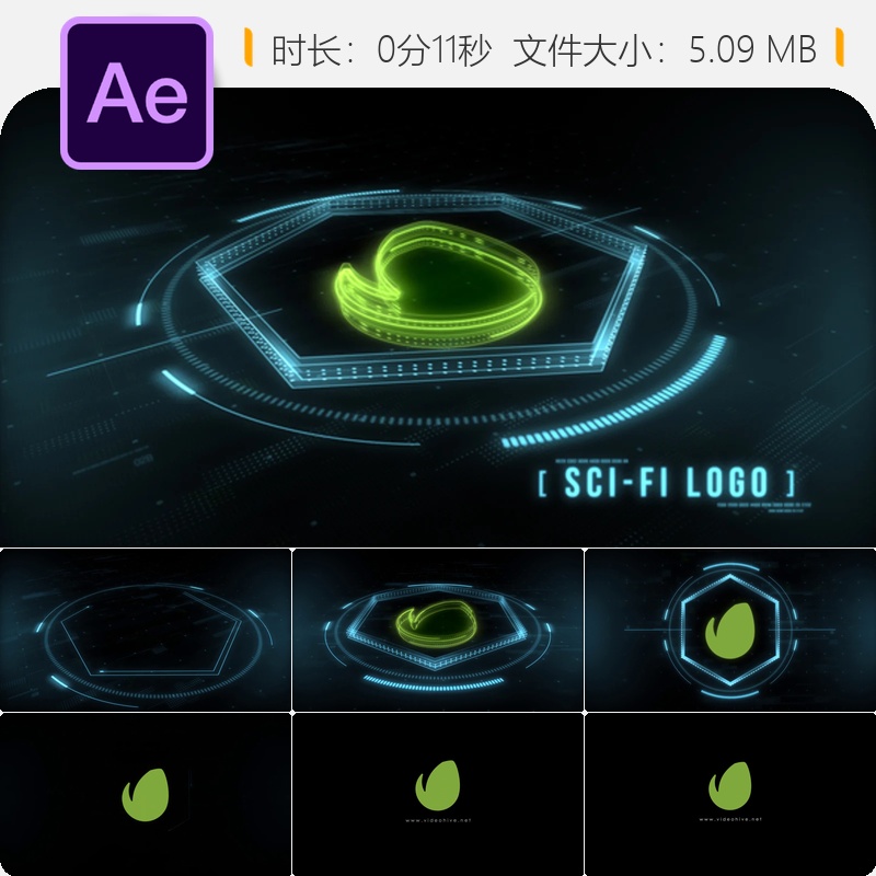 未来科技芯片网络数字网格赛博朋克LOGO动画AE模板4K高清特效