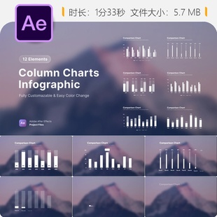 柱状图信息图表AE模板商业数据金融图表设计企业展示动画效果