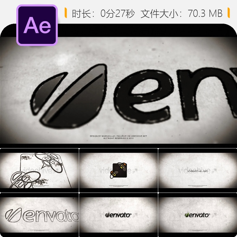 AE模板画笔涂鸦LOGO动画片头油漆笔触揭示效果After Effects模板