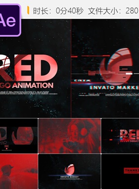 红色标志翻转AE模板3D几何LOGO动画开场片头简单快速制作