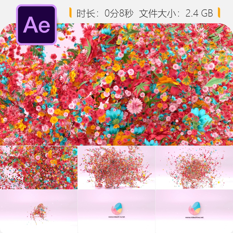 自然花卉绽放优雅AE模板3D花朵LOGO动画婚礼美容香水礼物庆典