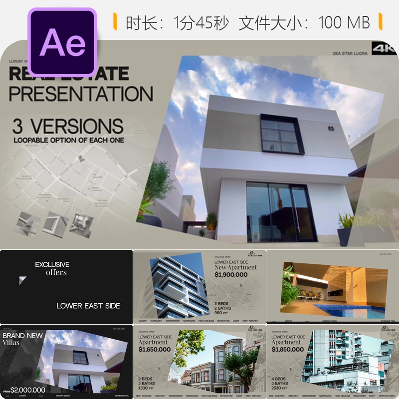 房地产公司企业宣传AE模板品牌展示公寓酒店画廊广告设计