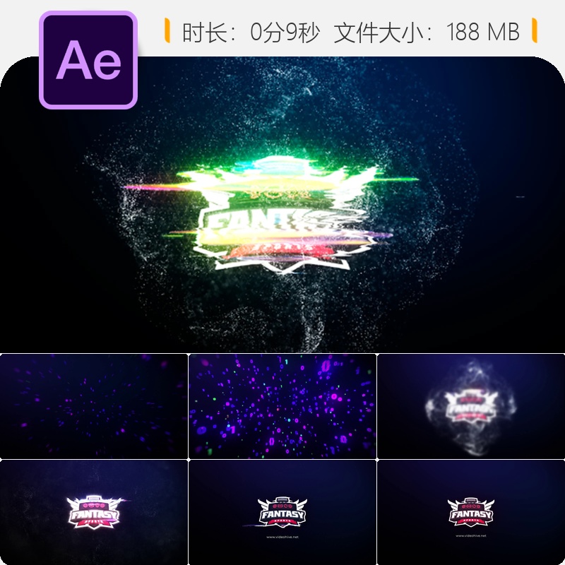 数字故障信号AE模板动态LOGO动画未来科技风格能量动感破坏