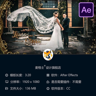 浪漫婚礼相册优雅展示AE模板爱情垂直婚礼庆典视频制作精美模板