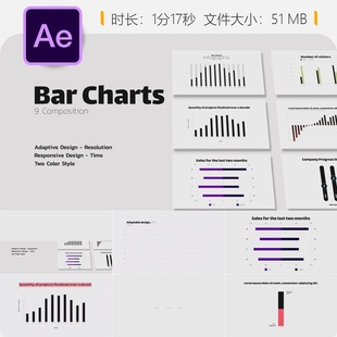 AE模板信息图表柱状图动画企业数据可视化金融背景动态图形设计