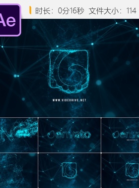 Plexus科技感粒子网络LOGO动画AE模板科幻企业标志展示效果片头