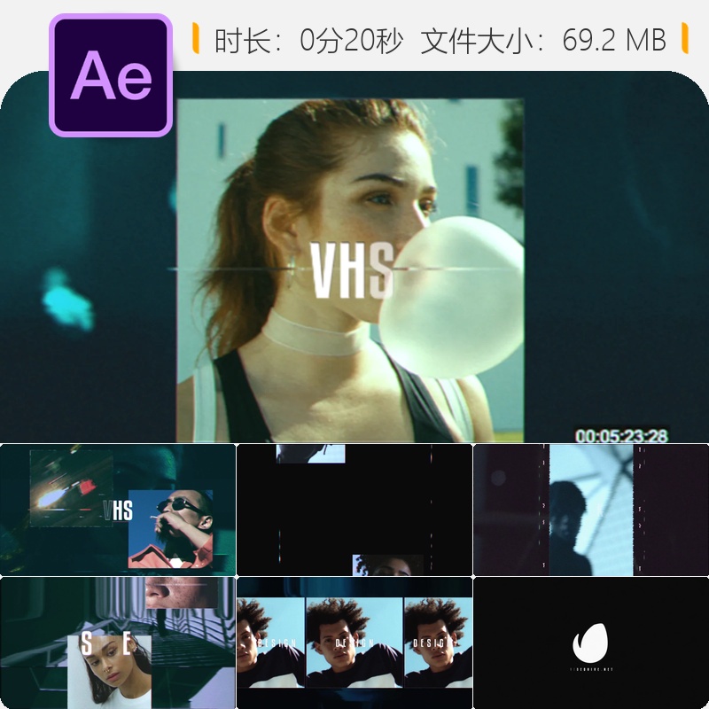 VHS复古故障AE模板80年代90年代录像带摄像机动态开场效果片头