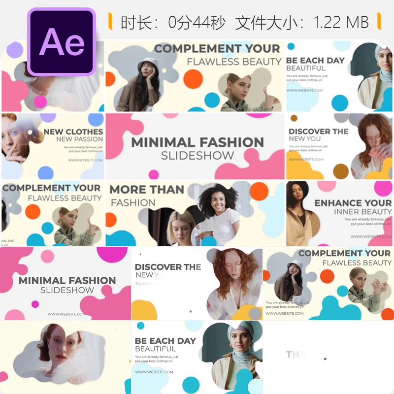 时尚优雅女性商业广告AE模板广播合集装相册时尚频道促销活动