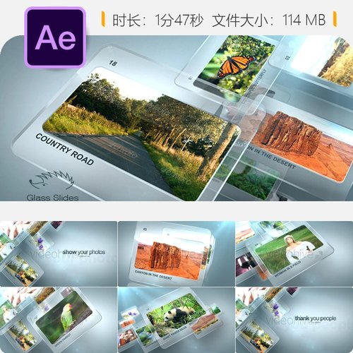 AE模板玻璃相册照片展示光效摄影师图像相册视频动画AE工程