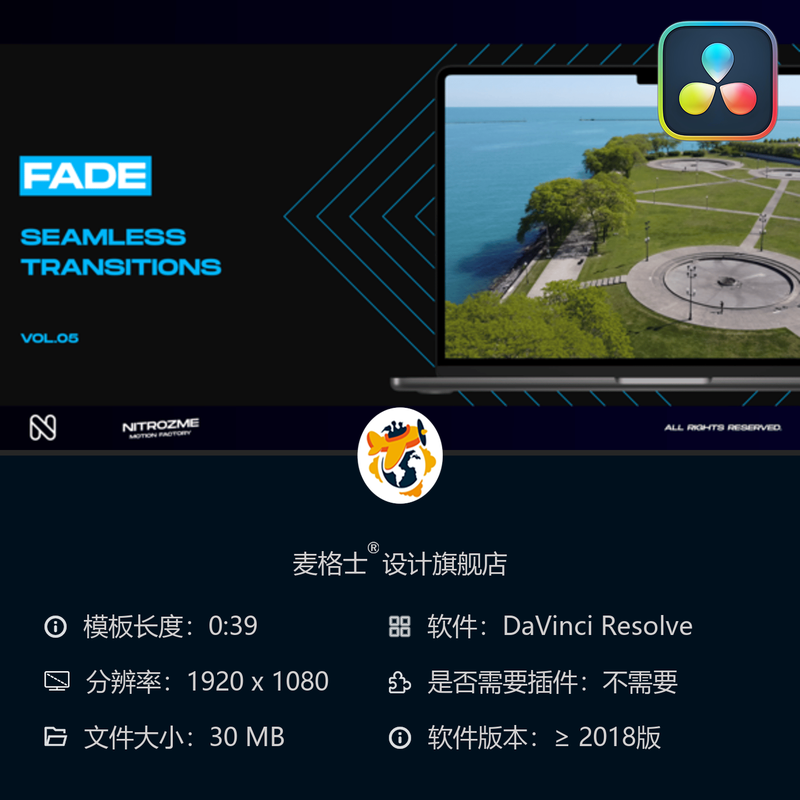 达芬奇电影感淡入淡出转场素材合集05 含MG动画与竖版特效