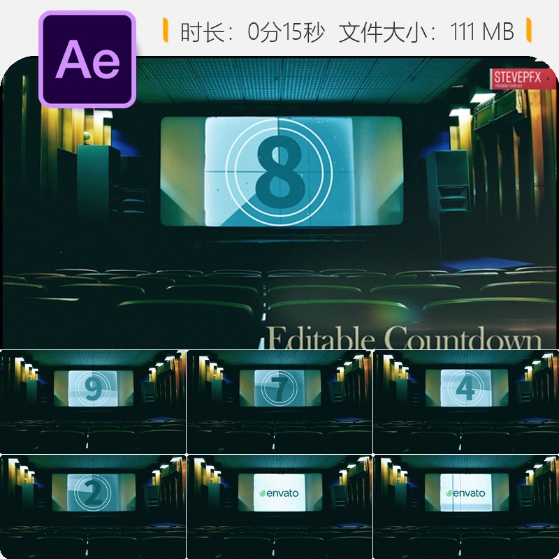 复古损坏胶片投影仪倒计时AE模板可编辑怀旧记忆幻灯片屏幕效果