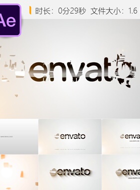 简洁翻转白色优雅AE模板3D标志动画企业标识片头片尾光效设计