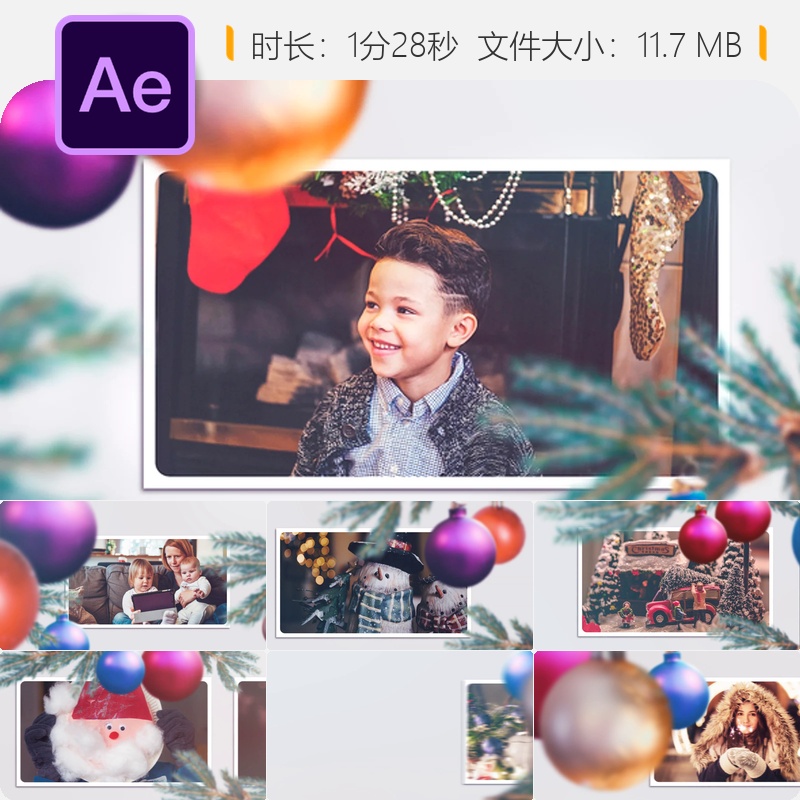 梦幻童话圣诞AE模板装饰光斑节日相册开场动画4K视频素材合集