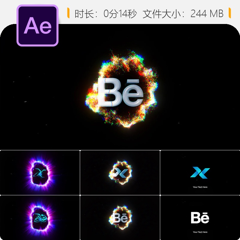 AE模板能量闪电LOGO动画粒子爆炸特效VFX片头影视包装设计AE模板