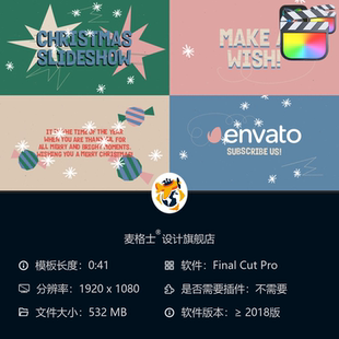 手工制作圣诞贺卡风格 FCPX动态相册模板创意卡通MG动画节日主题