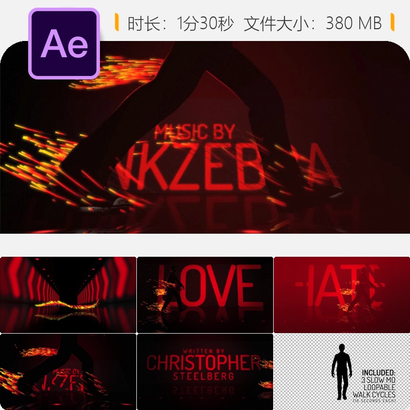 AE模板动作电影预告片片头火焰燃烧特效动画体育格斗风格设计